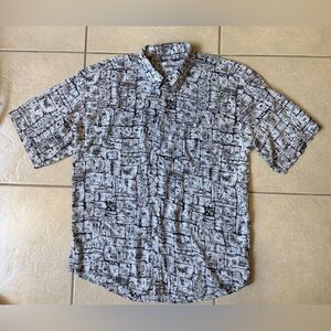 Liberty Fashions Men’s M Black White Printed Short Sleeves Button Down Shirt